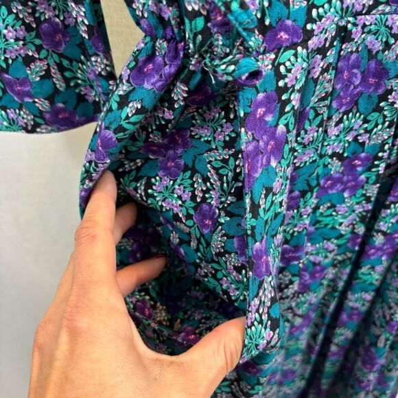 Ladies Vinyage 80’s R.J. Stevens Petites Floral Long Sleeve Pleat Skirt Dress‎ 2 - Picture 11 of 14